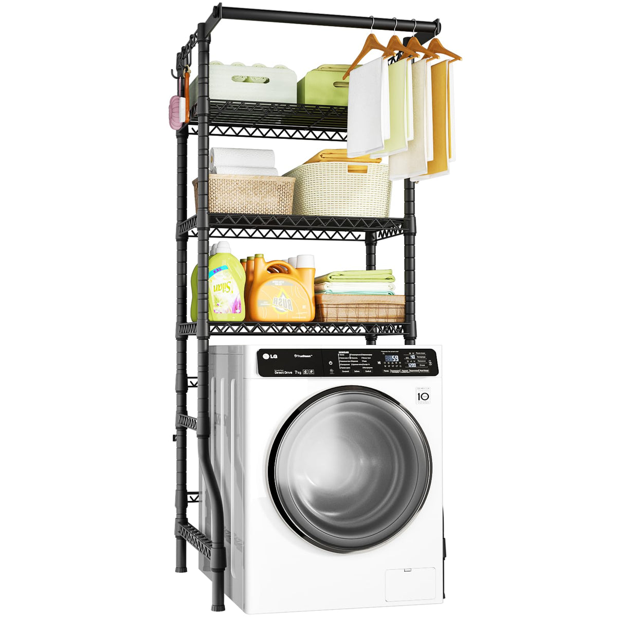 Ulif U11 Over Washer and Dryer Shelves, 3 Tiers Laundry Room Storage and Organizer Standing Shelf, Metal Freestanding Clothes Drying Rack, 33.9" W x 19.7" D x 77.6" H, Black
