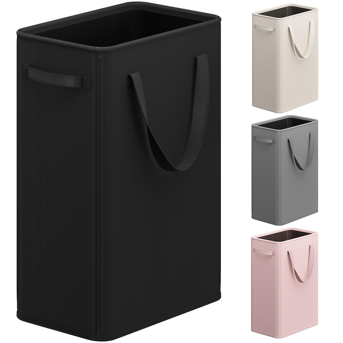 Optish 50L Slim Laundry Hamper, Small Laundry Basket With Handles, Black Narrow Laundry Basket for Dorm, Bedroom, Living Room, Collapsible Laundry Hamper