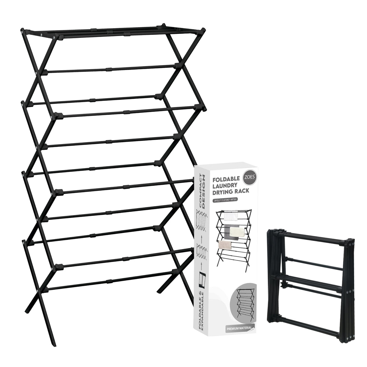 ZOES HOMEWARE 4-Tier Clothes Drying Rack, 4ft High Foldable Drying Rack Clothing for Indoor & Outdoor, Portable Collapsible Laundry Dryer for Laundry Room and Apartment, White 29" L x 49" H x 11.5" W