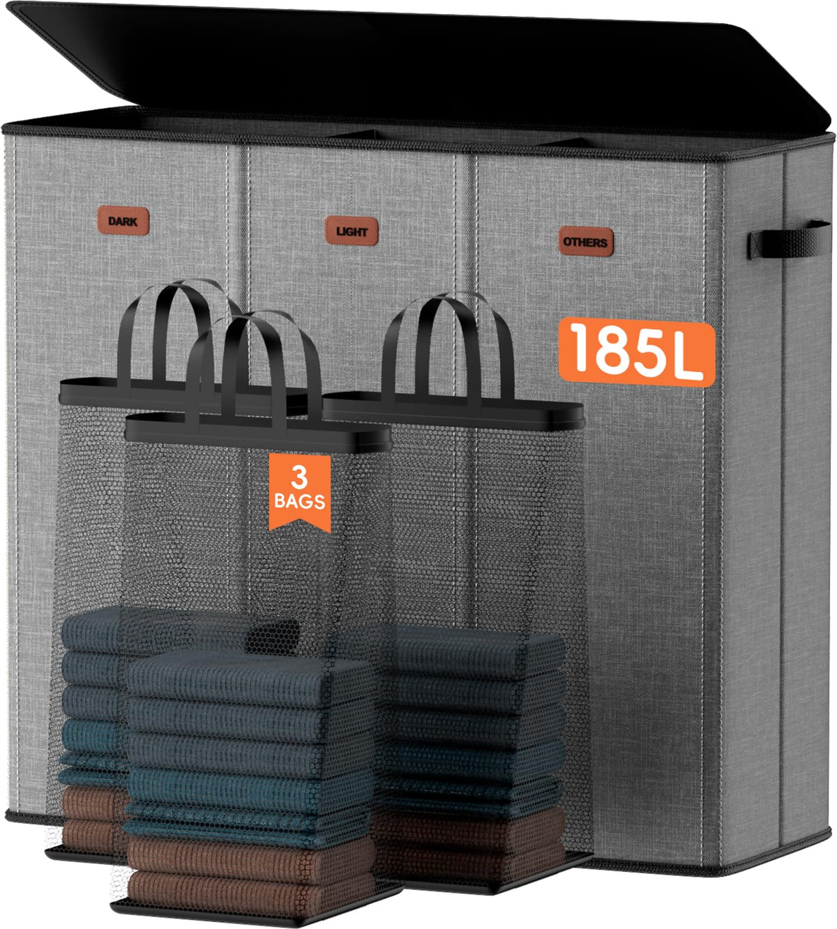 Laundry hamper 3 Section, XL Clothes Hamper with Lid & Inner Bag