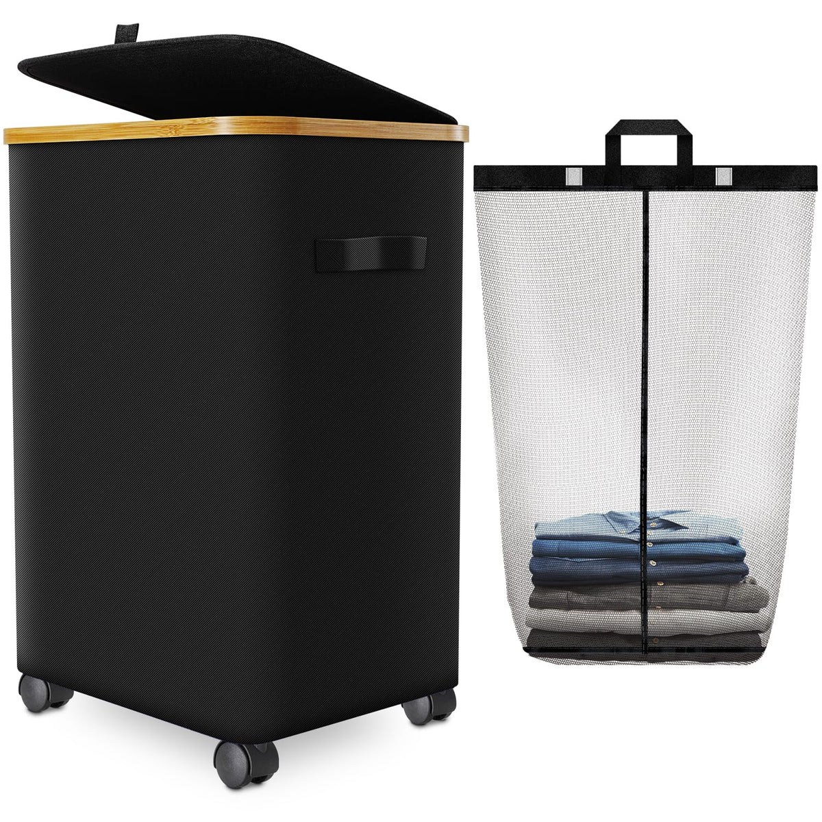 Laundry Hamper with Wheels, 75L Rolling Laundry Basket with Lid