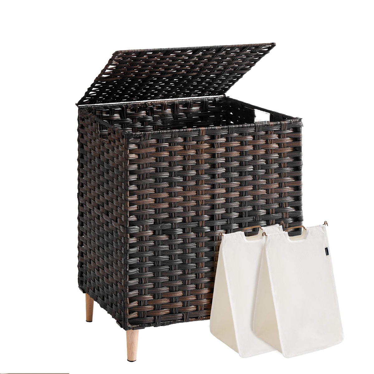 SONGMICS 4-SectionLaundry Hamper With Lid, PE Rattan, 55.5 Gallons (210 L)