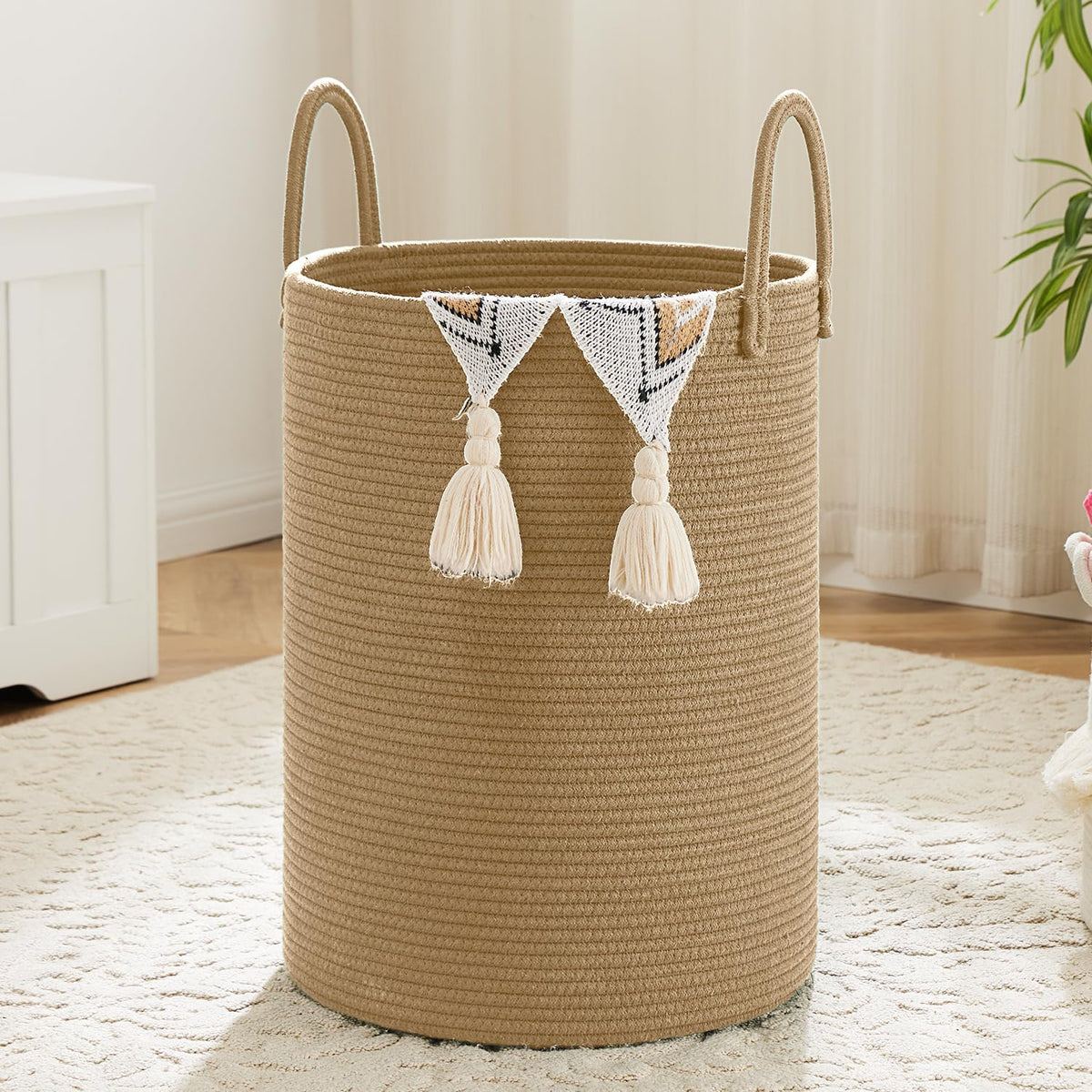 Artfeel Laundry Basket,Woven Cotton Rope Laundry Hamper,60L for Decor Storage of Dirty Clothes,Toys and Blankets in Bathroom,Baby Room and Living Room