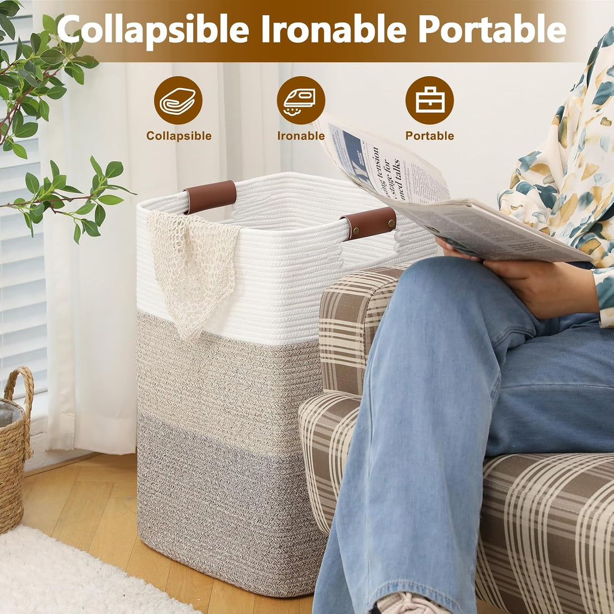 Laundry Hamper 96L Extra Large Laundry Basket, Woven Blanket Basket