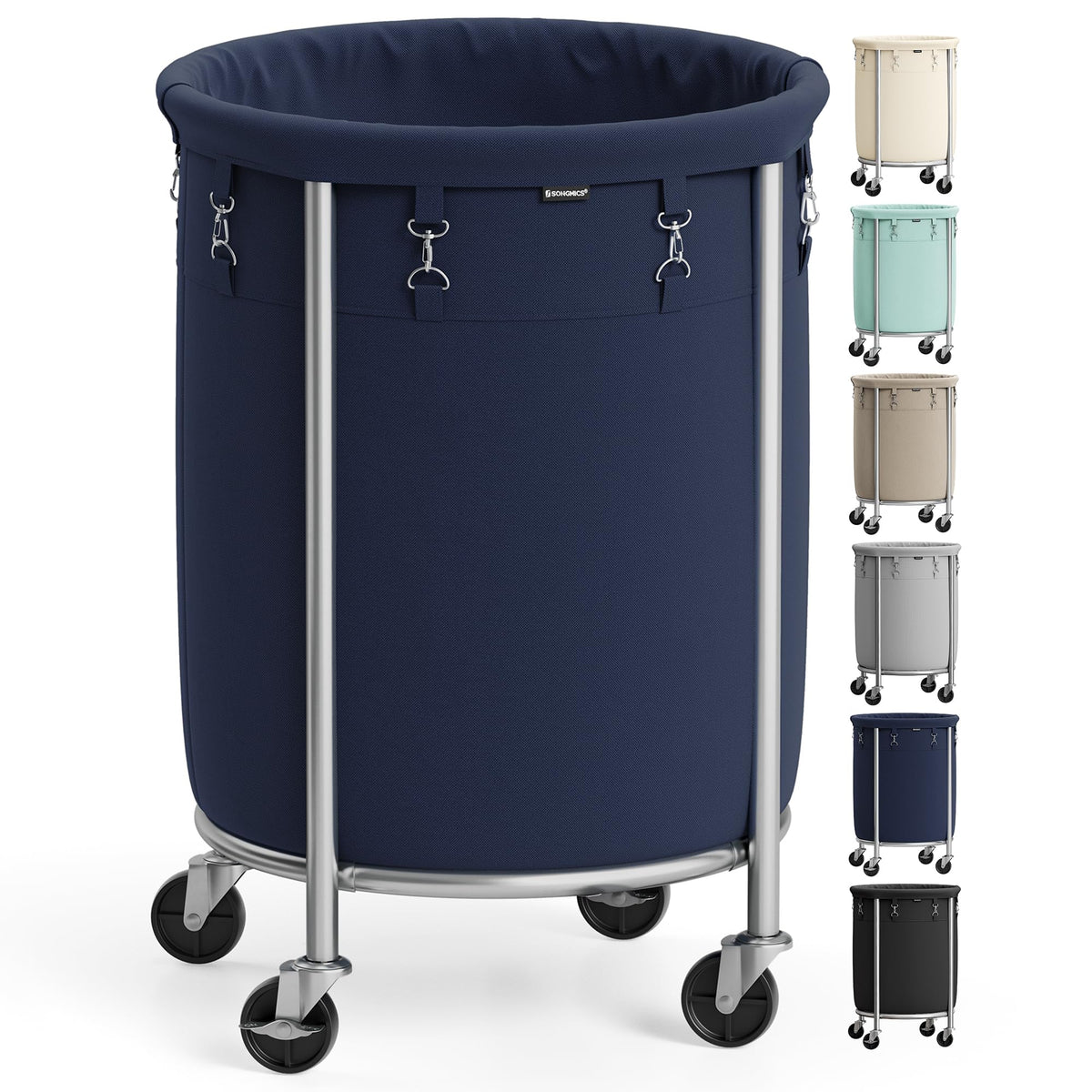 SONGMICS Laundry Basket with Wheels,190L, Steel Frame, Removable Bag