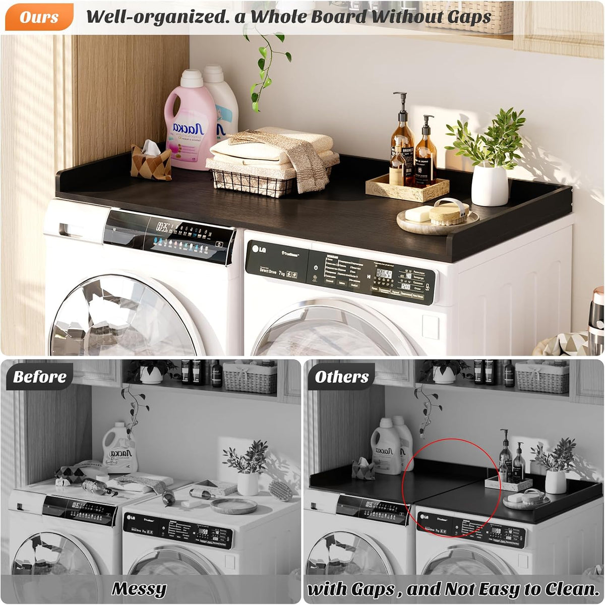Aheaplus Washer and Dryer Countertop, Laundry Room Organization, Black