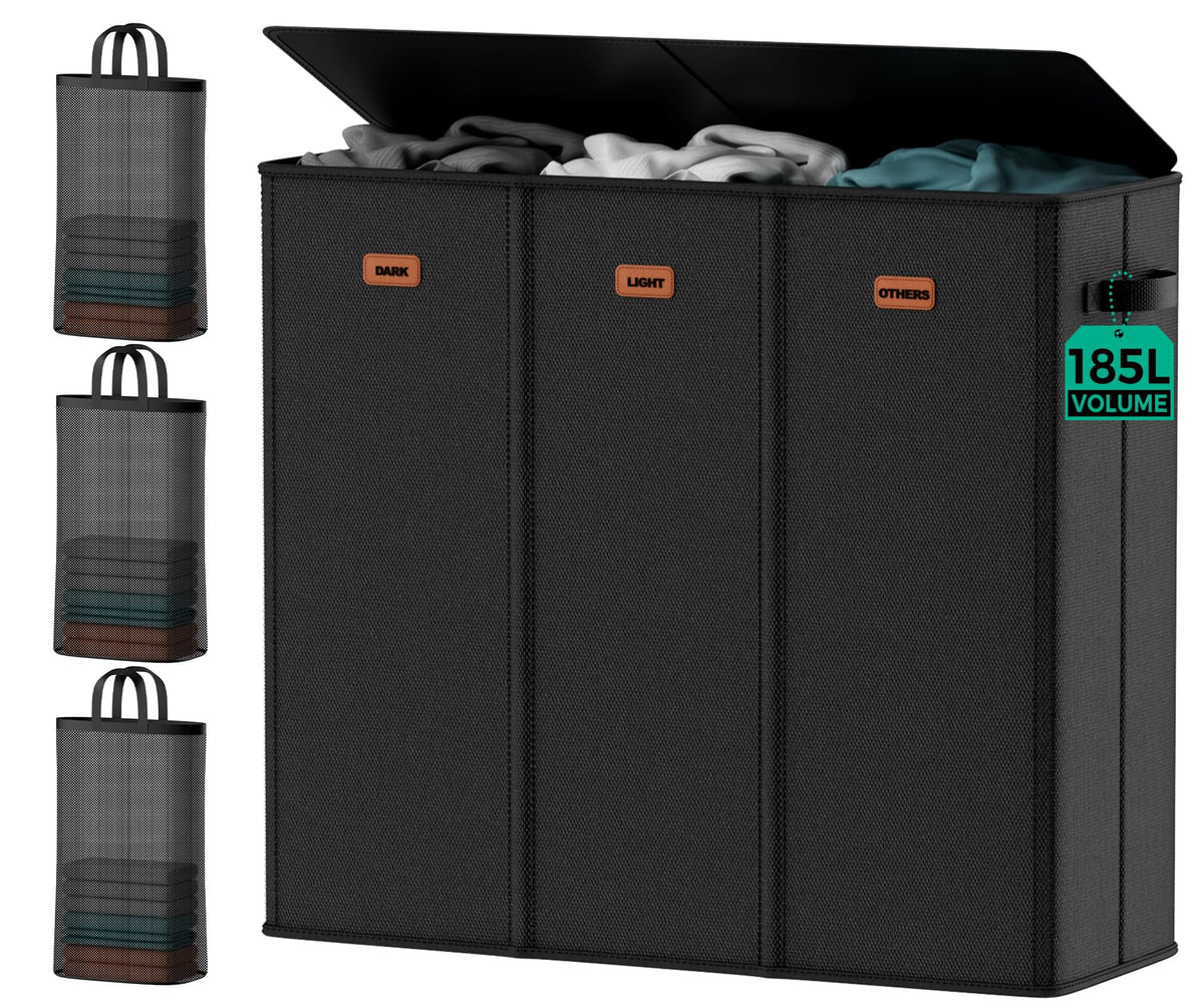 100L Large Capacity Laundry Hamper, Collapsible Laundry Basket Space-Saving, Clothes Hamper with Lid and Removable Bag for Bathroom Bedroom Laundry Room Dorm