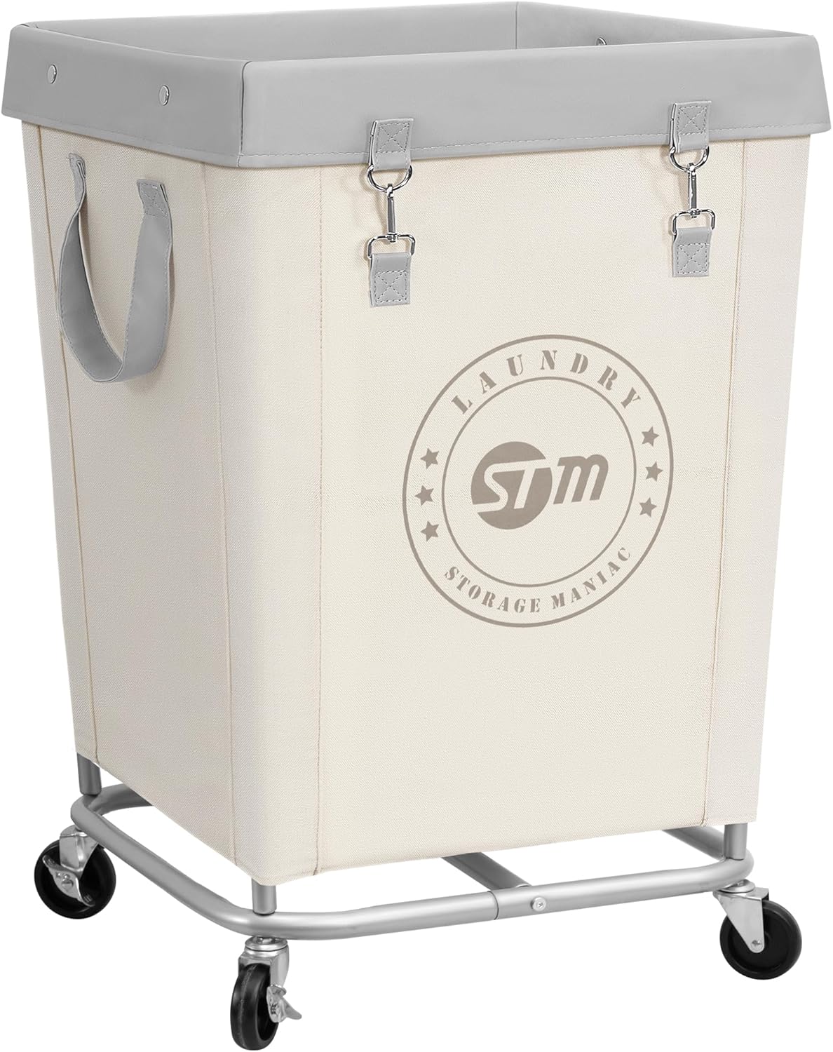 STORAGE MANIAC Commercial Laundry Hamper with Heavy Duty Steel Frame, 160 L Industrial Clothes Basket Cart with Wheels for Big Family, Home, Hotel, Laundry Room, 18''L x 18''W x 31''H, Medium Beige