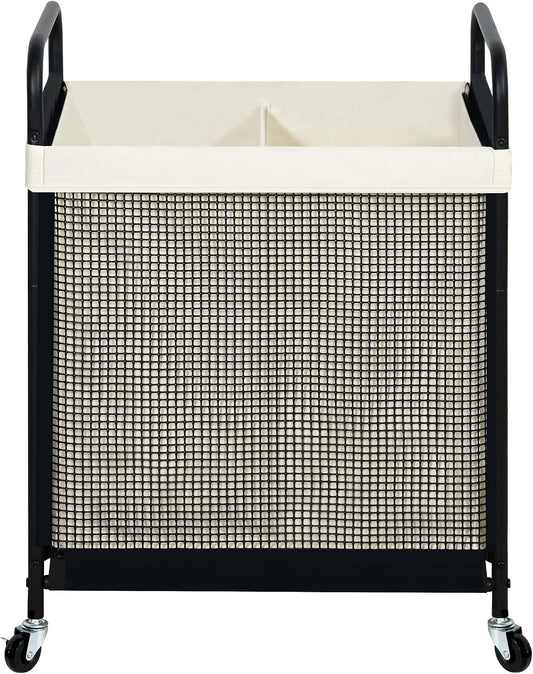STO STO Laundry Hamper 2 Section, 100L Rolling Laundry Sorter Cart with Removable and Washable Liner Bag, Clothes Hamper with Wheels and Metal Handle for Laundry Room and Bedroom