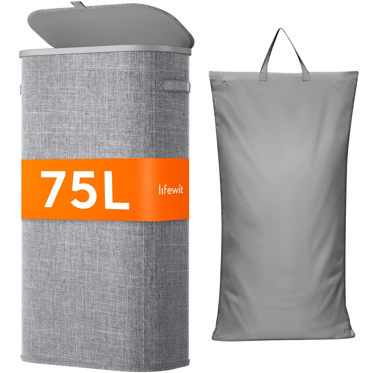 Lifewit Slim Laundry Basket with Lid and Removable Bag, 65L, Beige