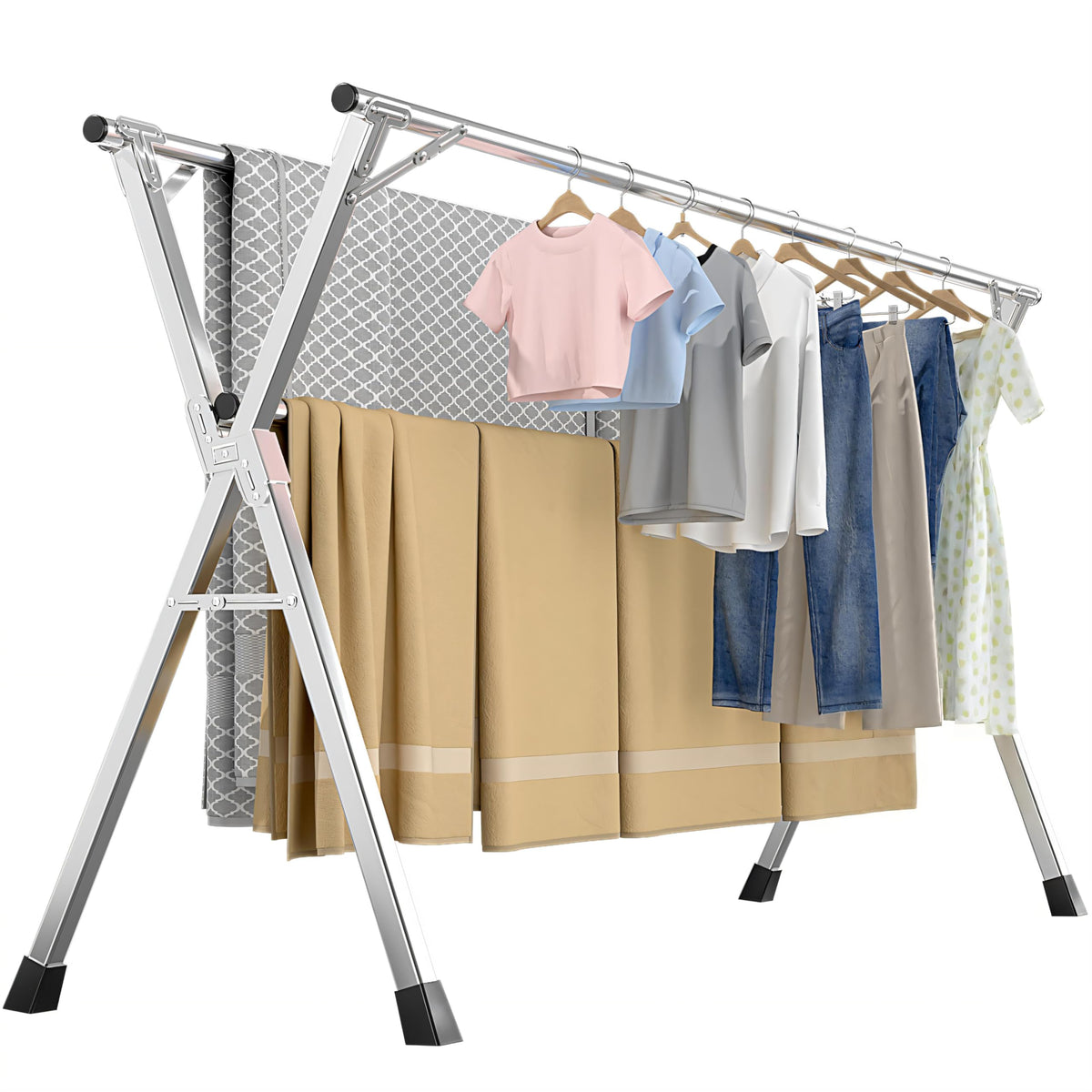 Folding Stainless Steel Laundry Drying Rack 79 Inches