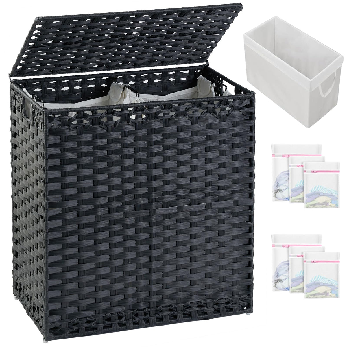SETVSON Laundry Hamper with Lid Laundry Basket 132 L PE Rattan Natural