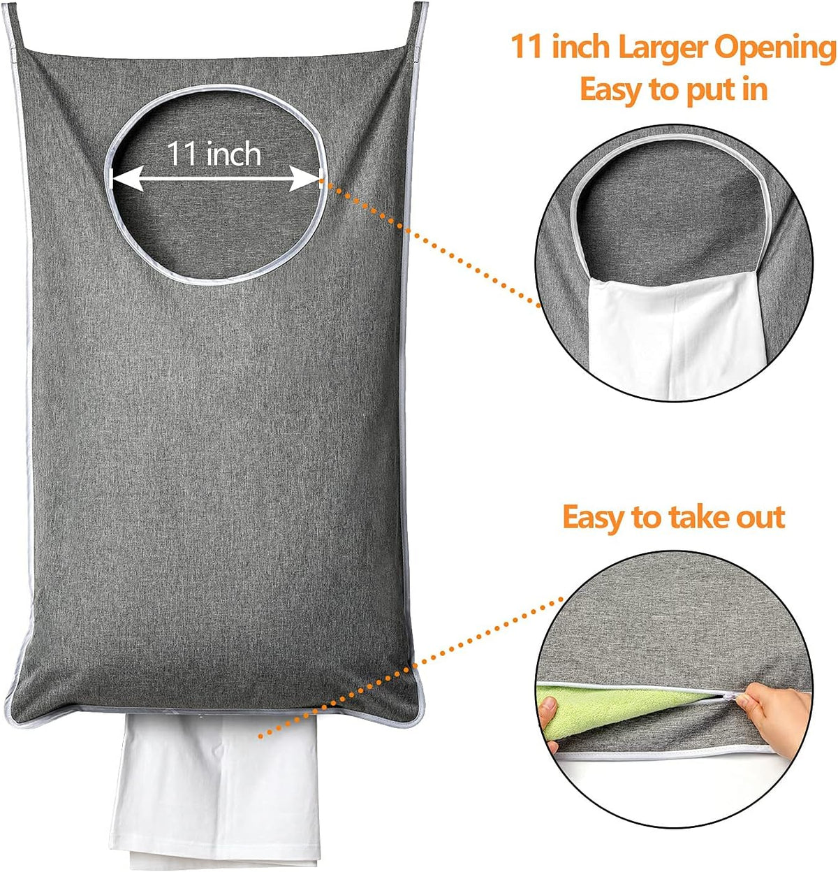 ANSTROUT XL Hanging Laundry Hamper, Extra Large Tear-resistance Door Hamper with 2 Types Hooks for Dirty Clothes, Save Bathroom Space Hanging Laundry Bag (36.5x 22 Inch,Grey)