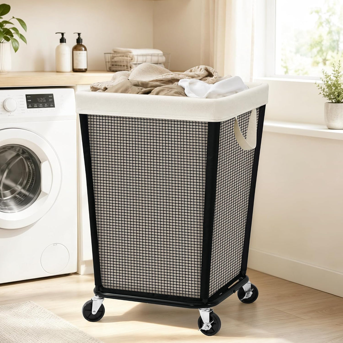 STO STO 160L Rolling Laundry Hamper with Wheels, Laundry Basket, Beige