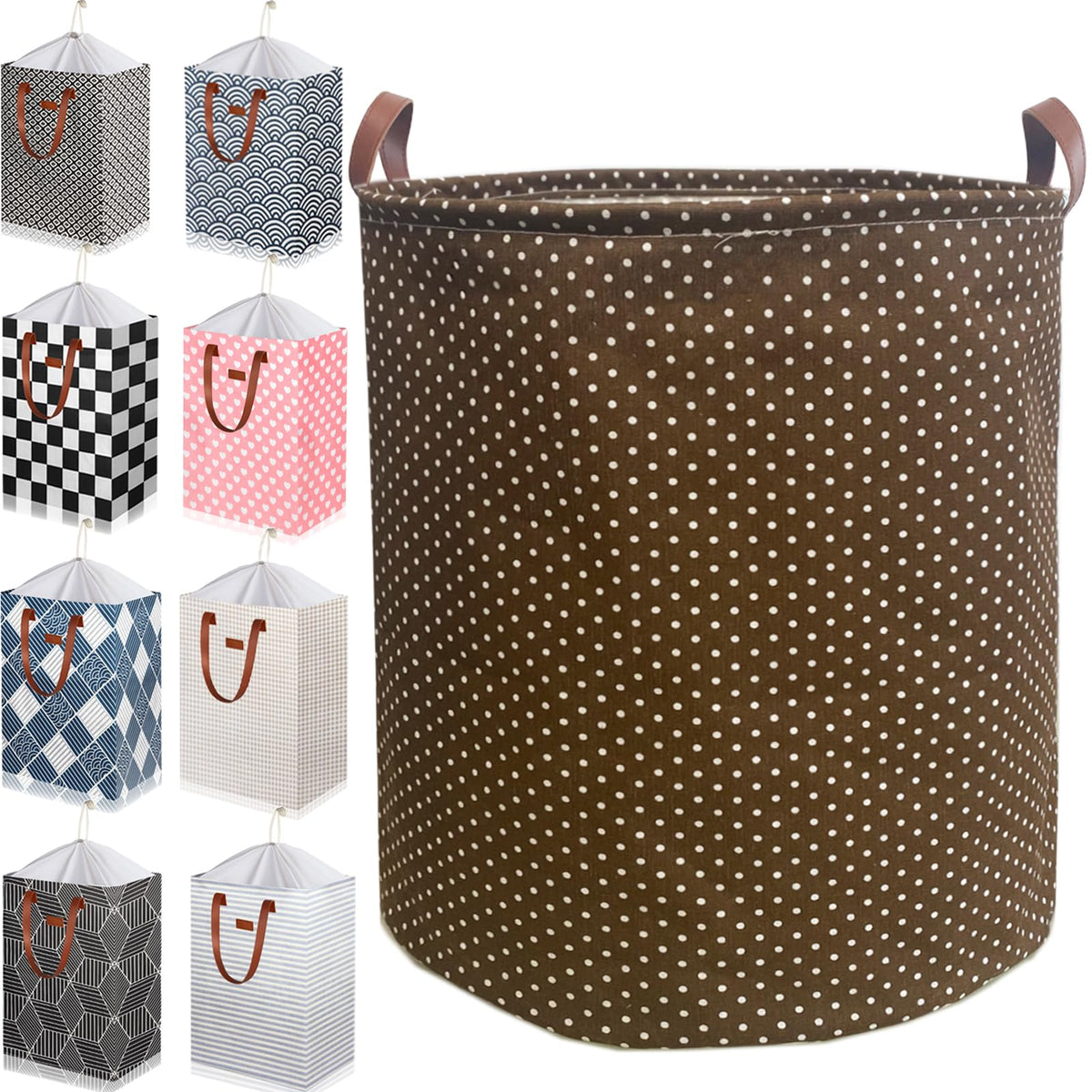 80L Waterproof Laundry Hamper in Family Leather Handle Laundry Basket in Dormitory Collapsible Laundry Bag in Nursery (91-Satisfied laundry hampers)
