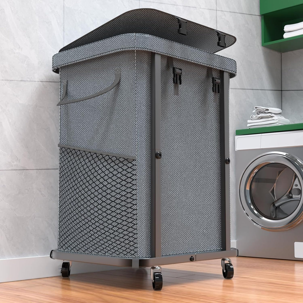 Laundry Hamper with Lid,150L Rolling Laundry Basket with Wheels,Grey