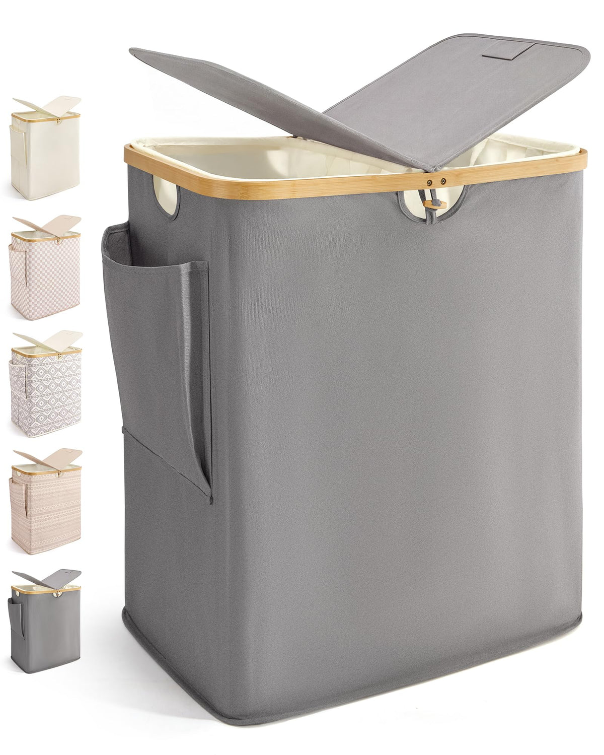 MIZATTO 140L Laundry Hamper with Lid, 2 Section Dirty Laundry Bin