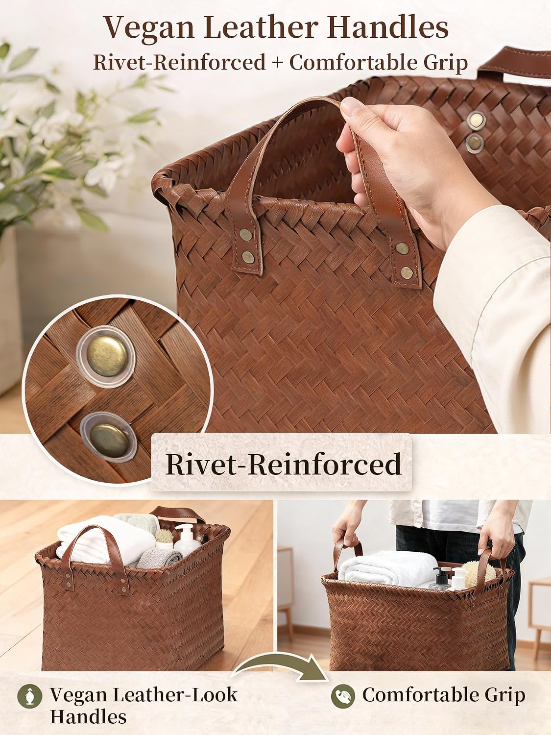 Wicker Storage Baskets, 4 Pack Woven Baskets for Shelves, Brown