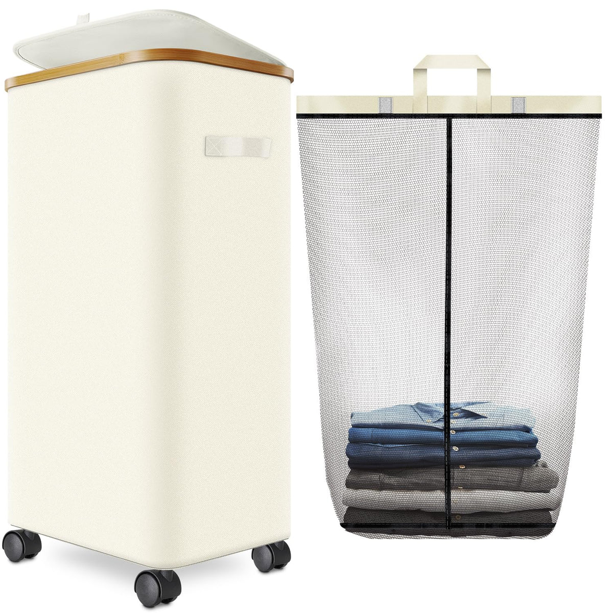 Laundry Hamper with Wheels, 75L Rolling Laundry Basket with Lid