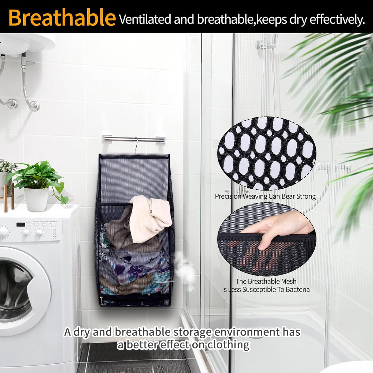 Hanging Collapsible Breathable Mesh laundry bags,Fast Drying Portable Space Saving Laundry Hamper for dorm,Rv Laundry Hamper Storage (Black)