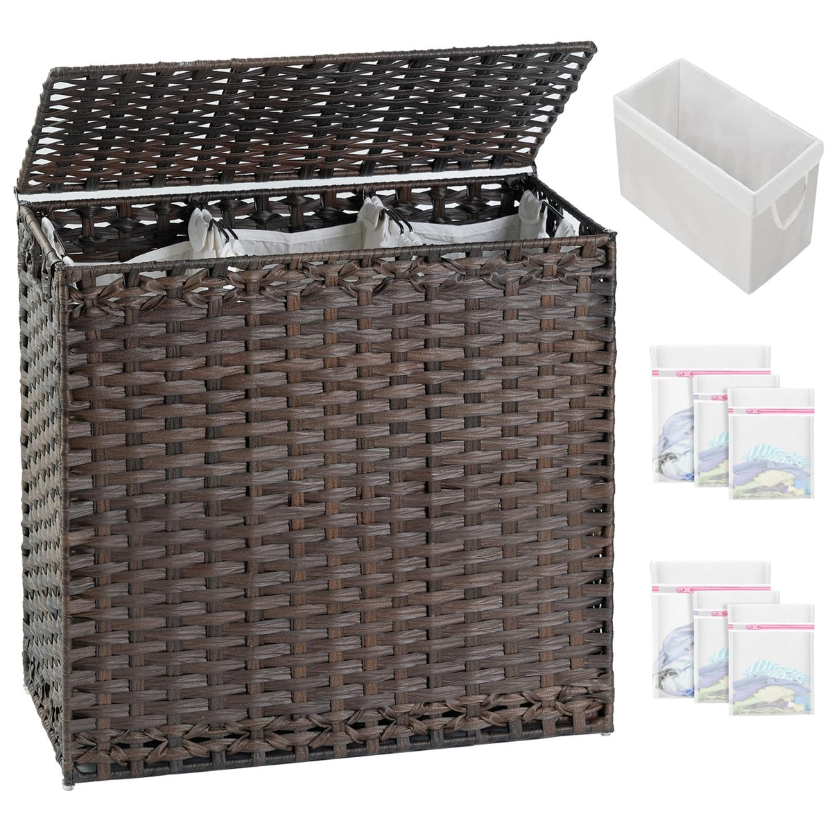 SETVSON Laundry Hamper with Lid Laundry Basket 132 L PE Rattan Natural