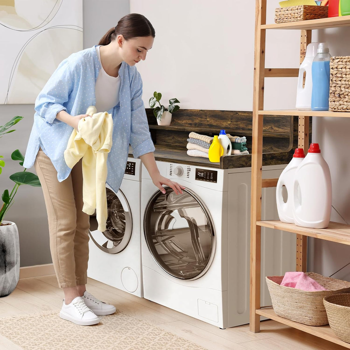 Washer Dryer Countertop, 54" x 27.55" 2-Tier Washer Dryer Topper with Edge, for Laundry Room Organization Rustic Brown