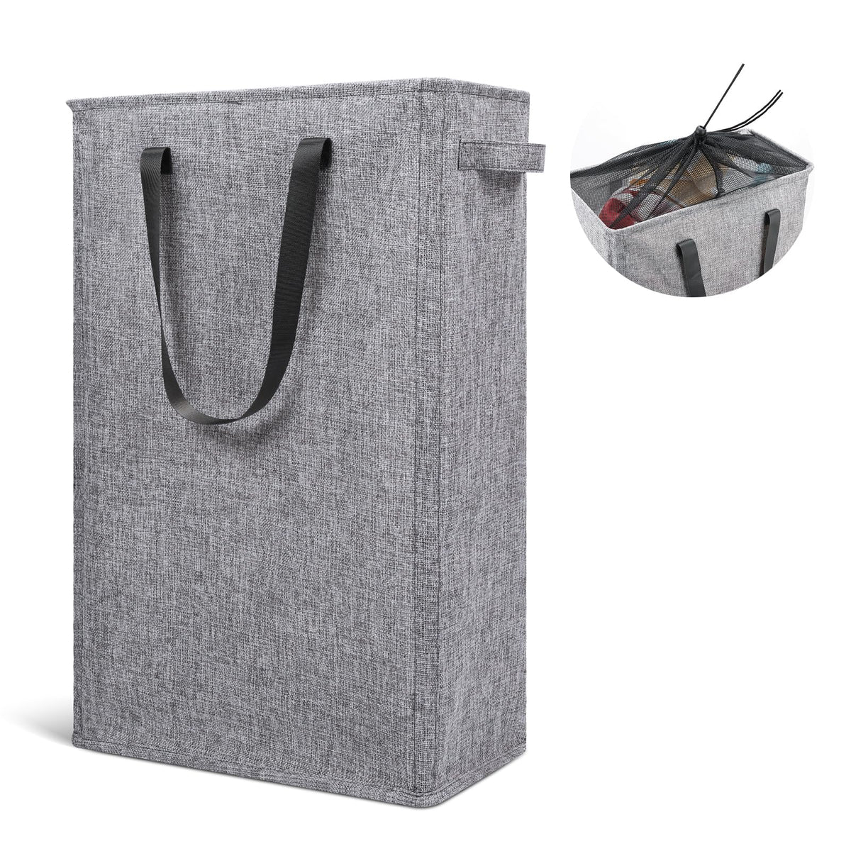 Odonata Slim Laundry Hamper Handles Collapsible Laundry Basket Thin Dirty Clothes Basket Narrow Laundry Bag Foldable Dirty Hamper 45L (Beige)
