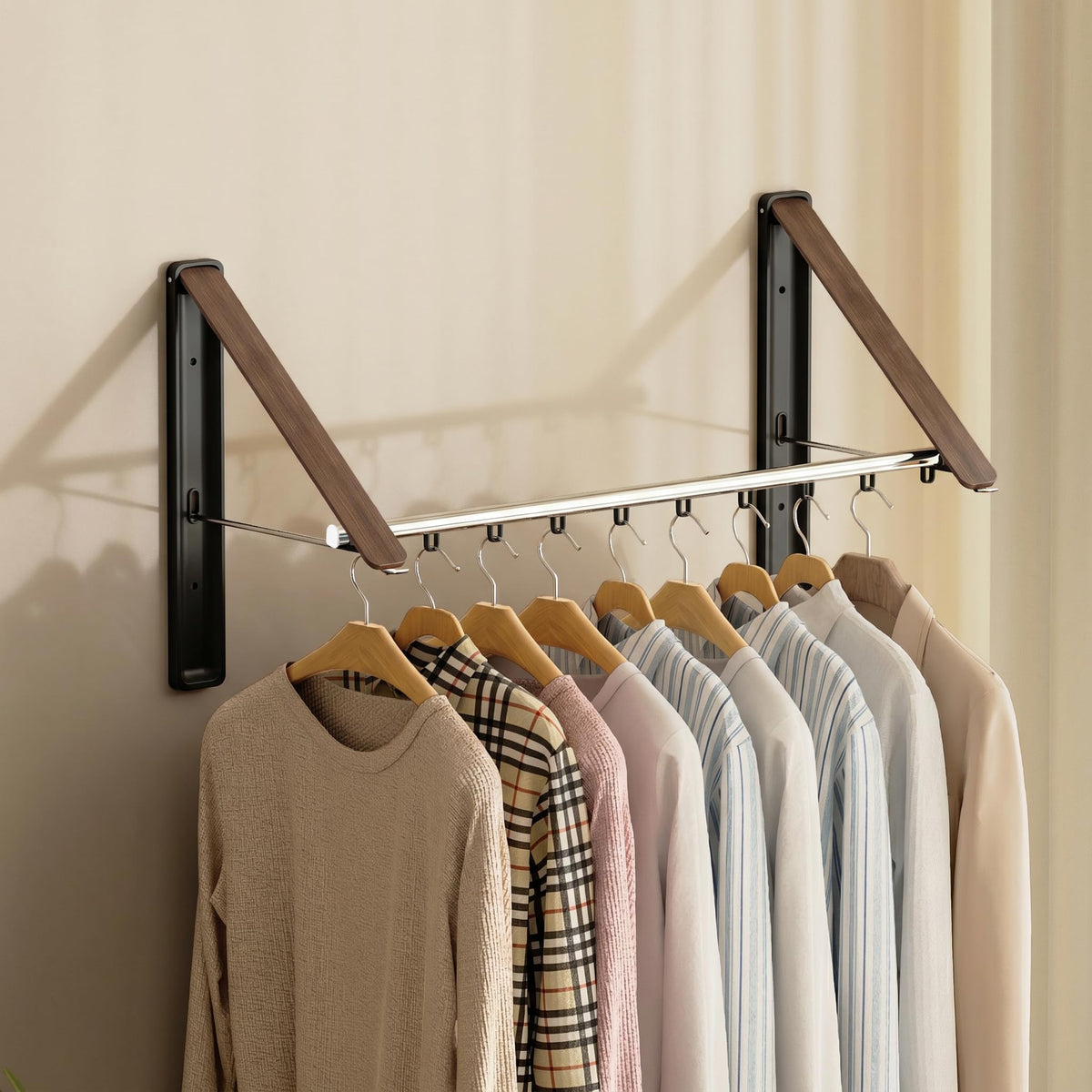 Clothes Drying Rack, Laundry Room Wall Mounted Retractable Clothes Hanger Drying Rack, Laundry Clothing Drying Rack Folding Indoor or Outdoor, Easy Installation Aluminium Dryer, 1pcs(White)