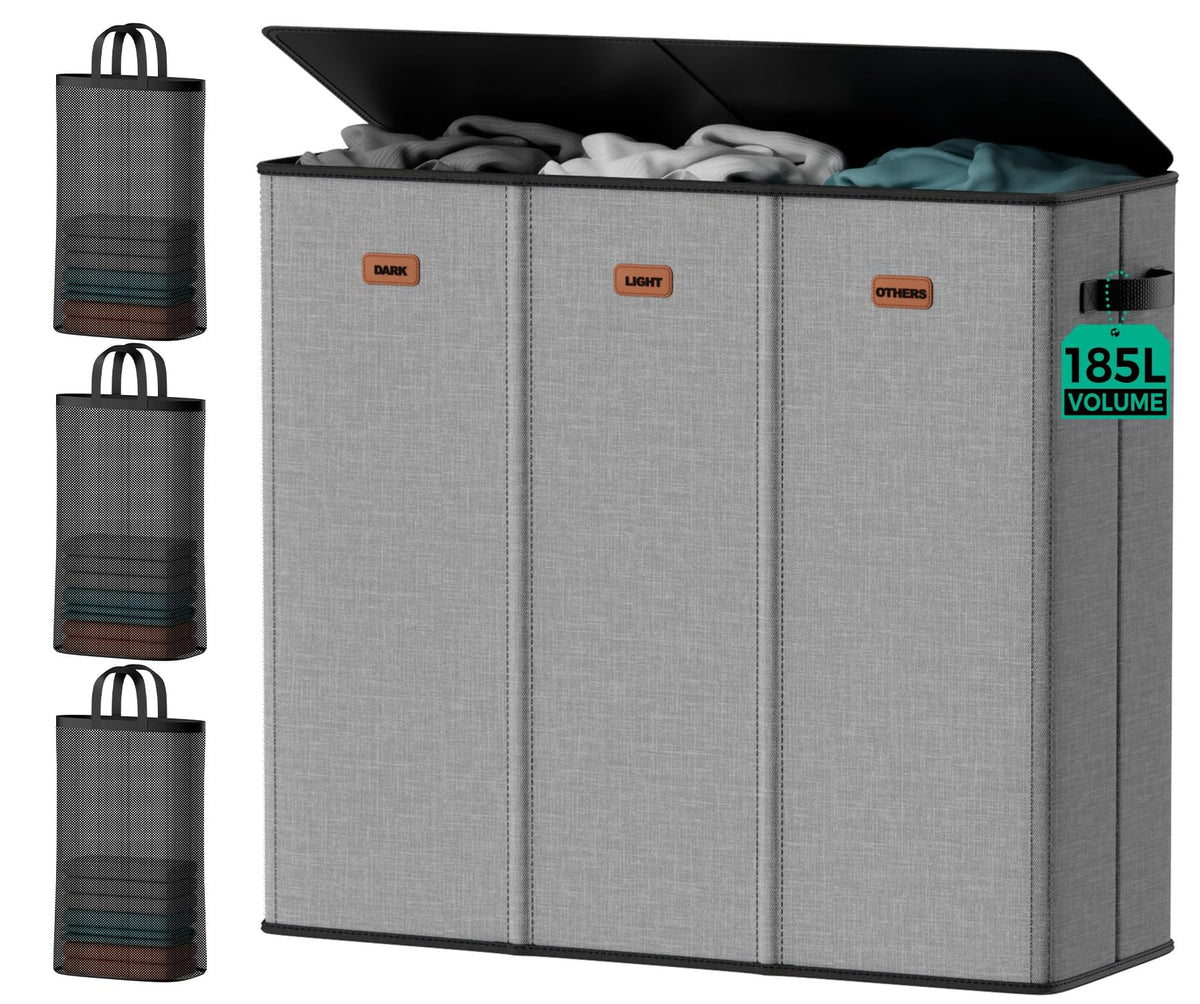 100L Large Capacity Laundry Hamper, Collapsible Laundry Basket Space-Saving, Clothes Hamper with Lid and Removable Bag for Bathroom Bedroom Laundry Room Dorm