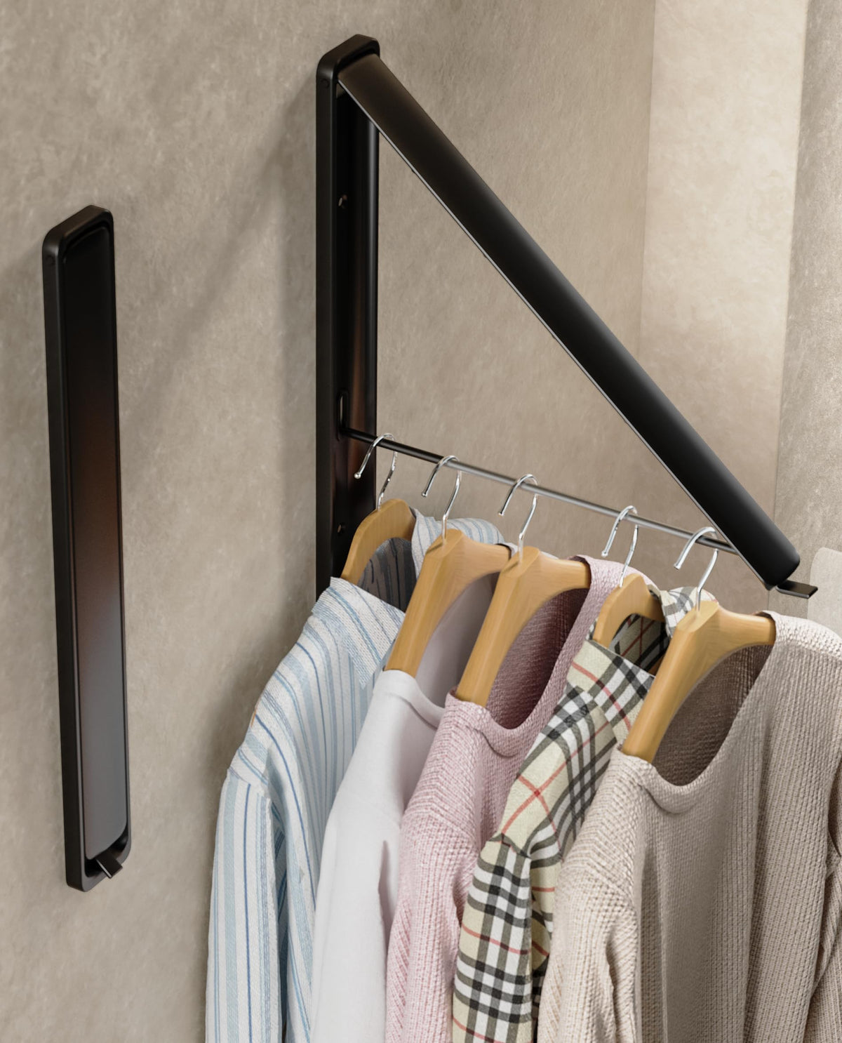 Dr.DJ Clothes Drying Rack Wall Mounted, Retractable & Foldable Clothes Hanger for Laundry Room Organization and Storage, Clothes Hanger Rack for Dorm, Closet, Balcony, Laundry Room(1P, Metal, Black)