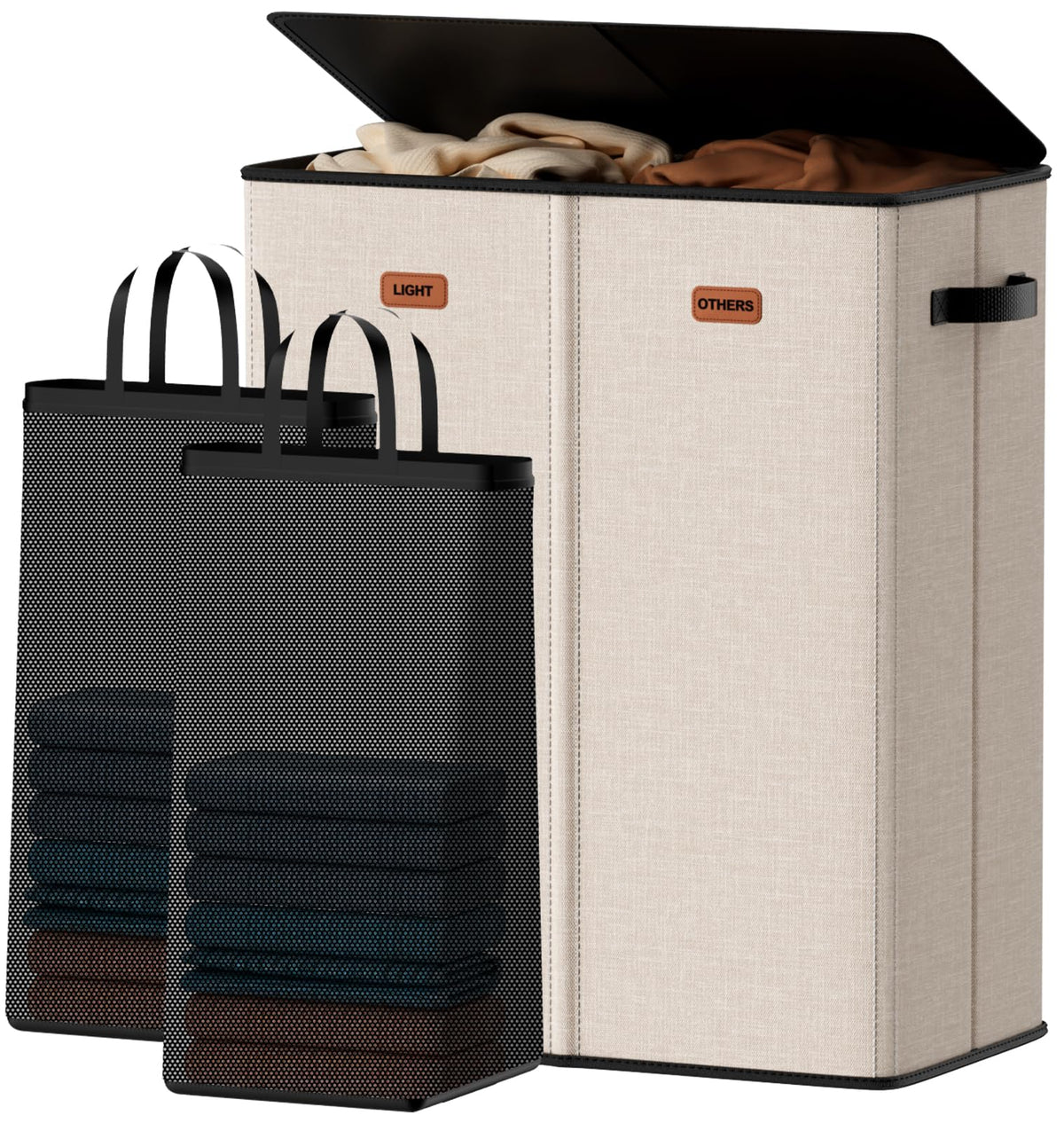 Laundry hamper 3 Section, XL Clothes Hamper with Lid & Inner Bag