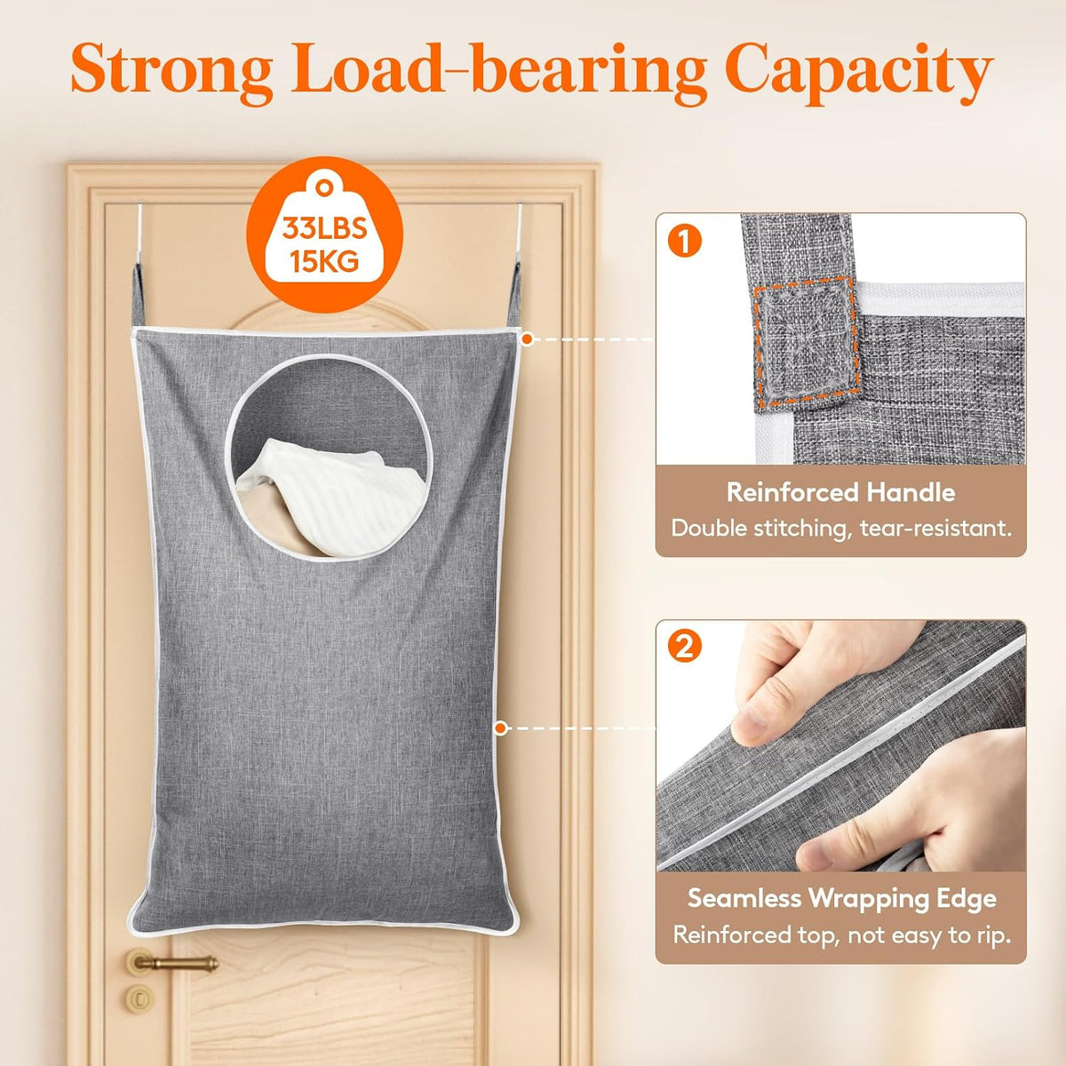 Lifewit 1 Pack Over Door Laundry Hamper, Collapsible Hanging, Light Gray