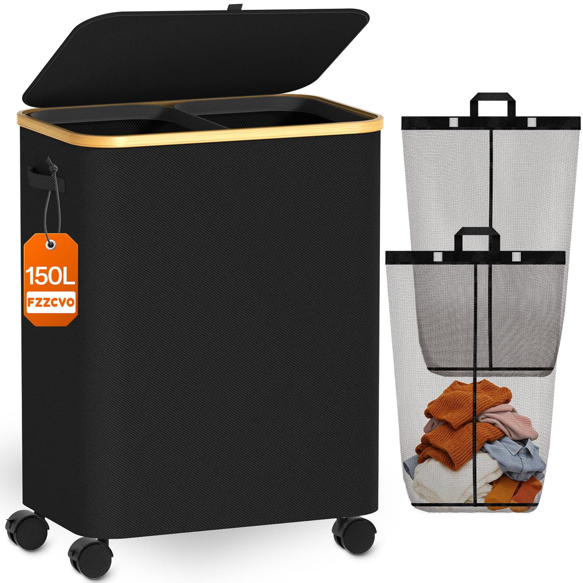 Laundry Hamper with Wheels, 75L Rolling Laundry Basket, Removable Inner Bag