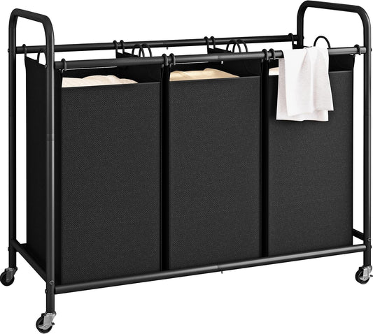 LINZINAR 3 Section Laundry Hamper, Black Laundry Basket 135L Laundry Sorter