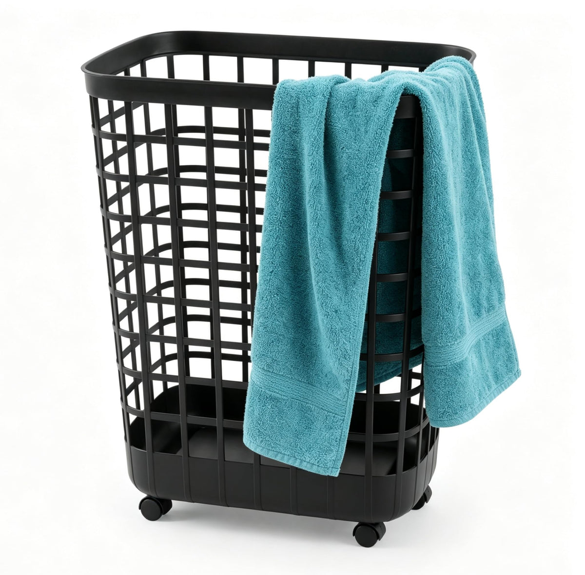 White Wheeled Plastic Laundry Hamper 75L – Adult-Sized Rolling Basket With Handles For Home & Dorms
