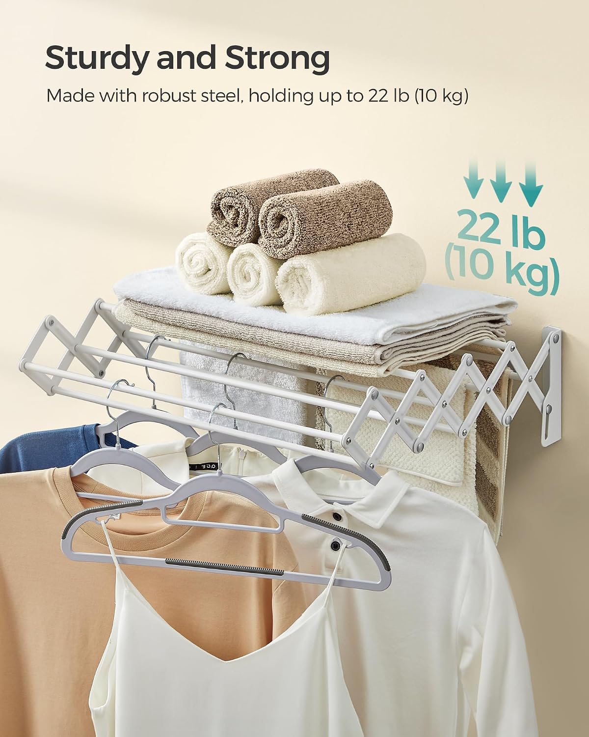 SONGMICS Clothes Drying Rack, Wall-Mounted, 9 Staggered Hanging Rods