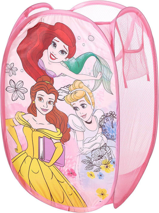 Disney Princess Pop-Up Laundry Hamper for Kids,Collapsible Mesh Storage Basket with Handles, Foldable Toy & Clothes Organizer, Pink Princess Design