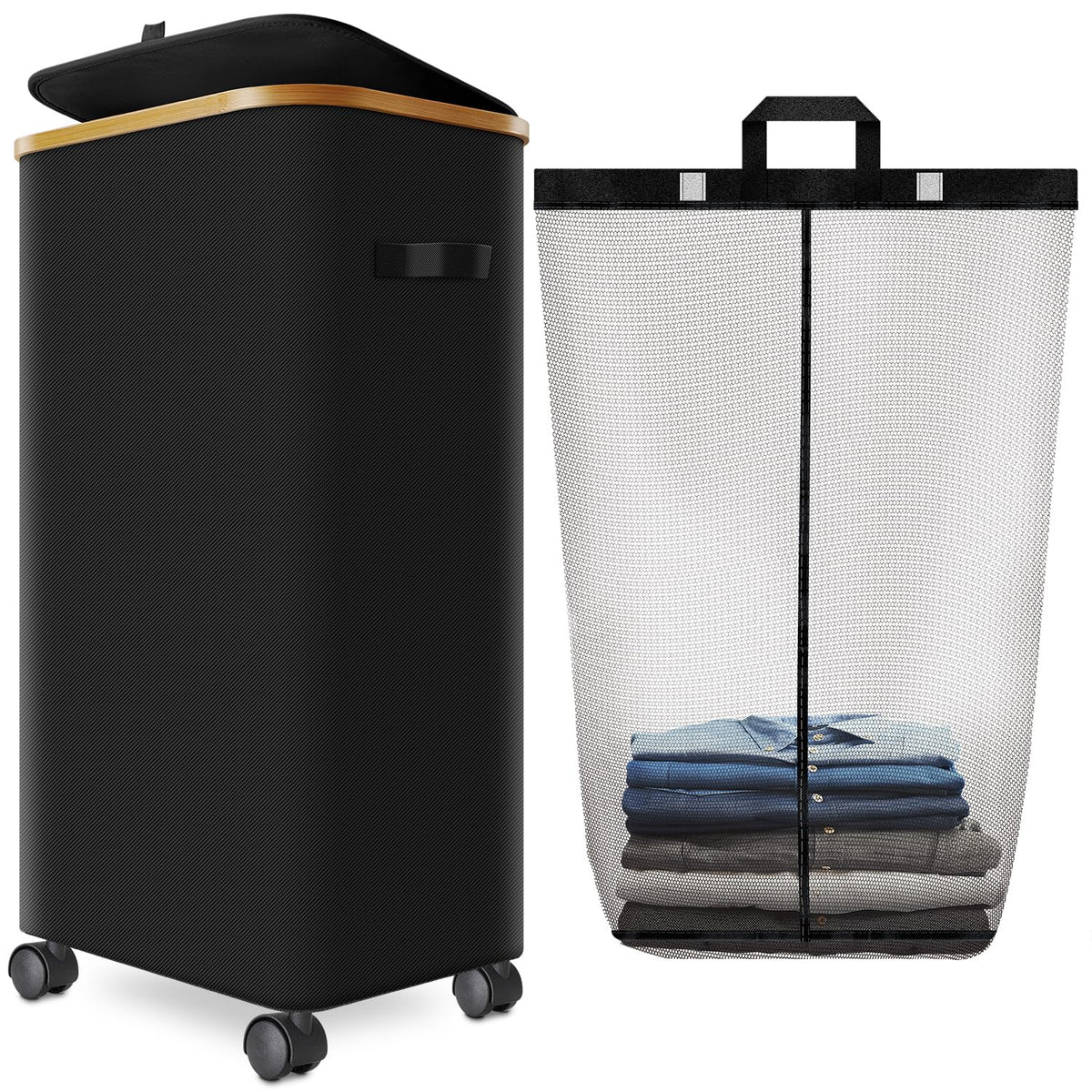 Laundry Hamper with Wheels, 75L Rolling Laundry Basket with Lid