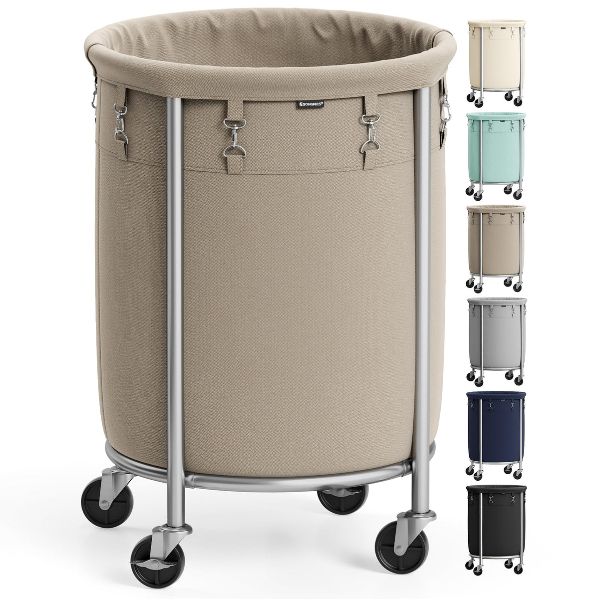 SONGMICS Laundry Basket with Wheels,190L, Steel Frame, Removable Bag