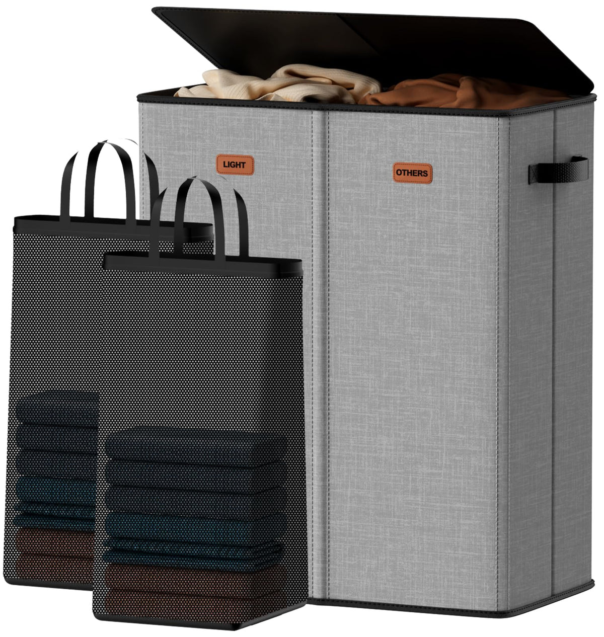 Laundry hamper 3 Section, XL Clothes Hamper with Lid & Inner Bag