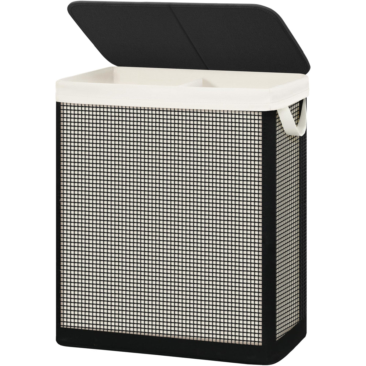 STO STO 2 Section Laundry Hamper with Lid, 140L Steel-Frame Double Laundry Hamper with Removable Washable Liner, Breathable Large Laundry Basket for Bedroom, Bathroom, Laundry Room, Dorm, Closet