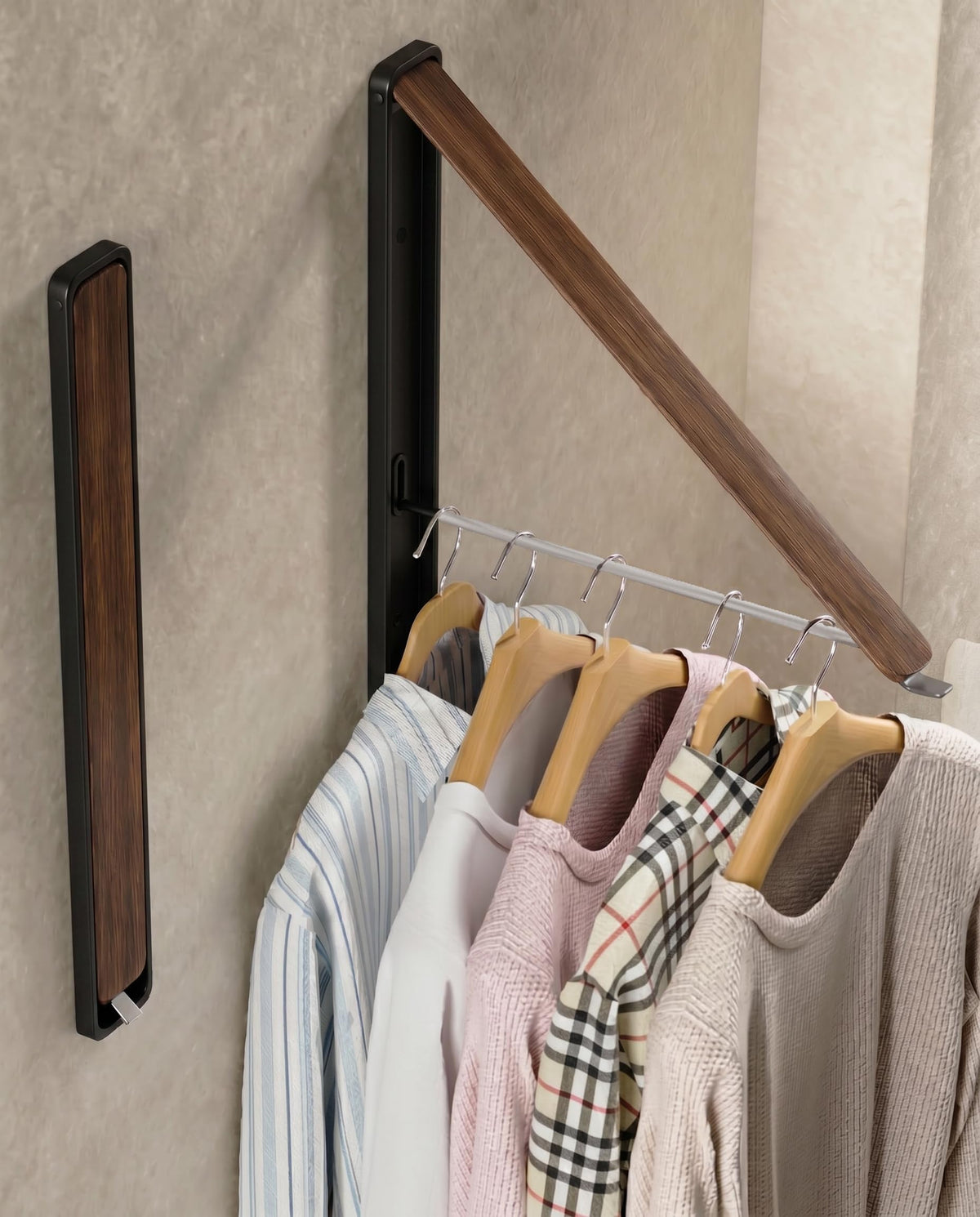 Dr.DJ Clothes Drying Rack Wall Mounted, Retractable & Foldable Clothes Hanger for Laundry Room Organization and Storage, Clothes Hanger Rack for Dorm, Closet, Balcony, Laundry Room(1P, Metal, Black)