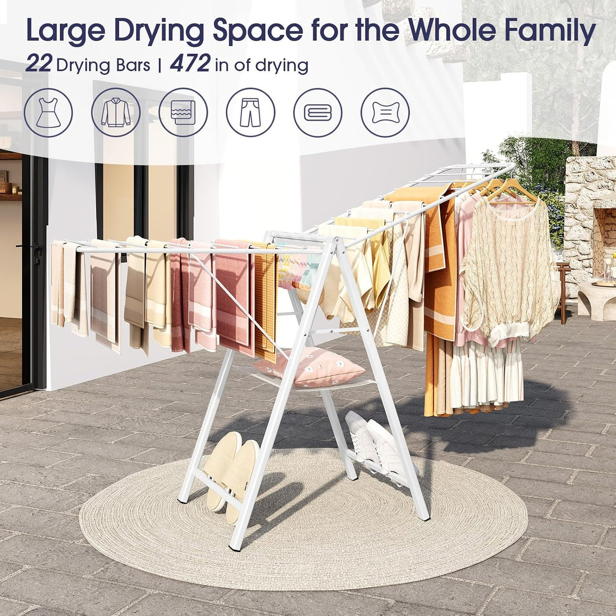 APEXCHASER Clothes Drying Rack, 67.7" L Height Adjustable, Foldable, White