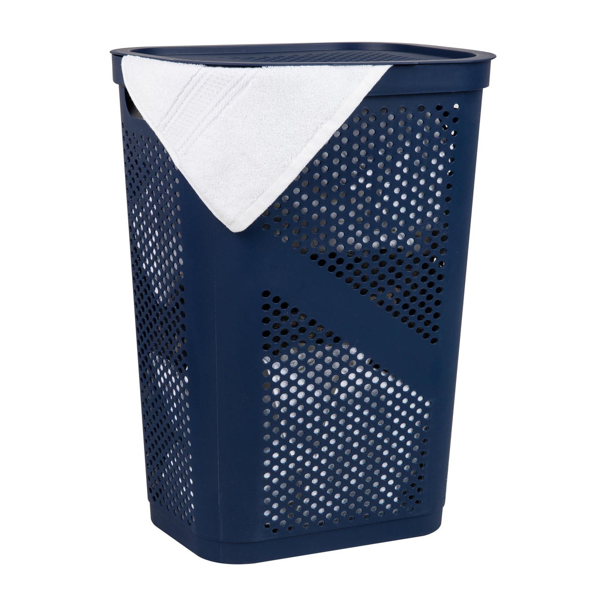 Mind Reader Slim Laundry Hamper with Lid, 60L Clothes Basket, Ventilated Plastic, Black