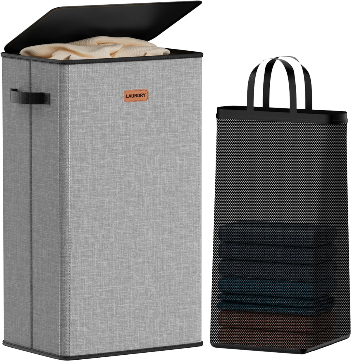 Laundry hamper 3 Section, XL Clothes Hamper with Lid & Inner Bag