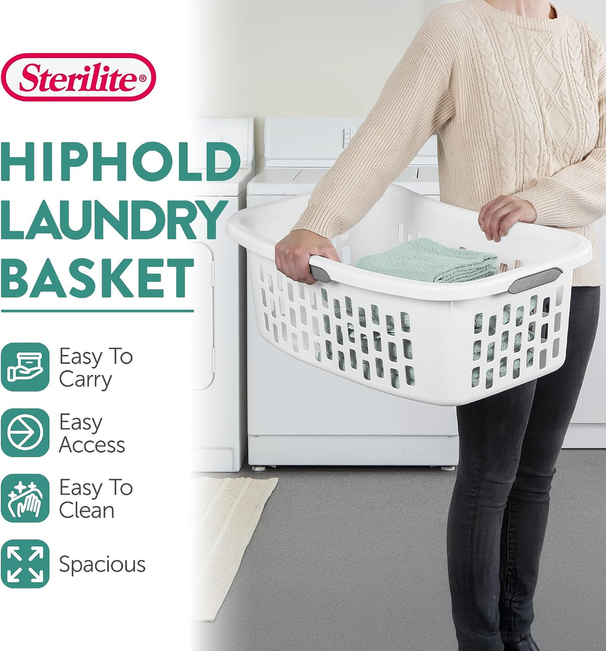 Sterilite HipHold Laundry Basket, Plastic Rectangle Clothes Hamper, 6 Pack
