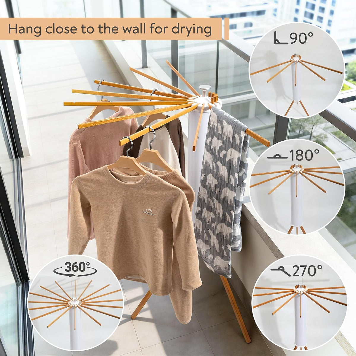 ZOFGENOW Clothes Drying Rack, Rotary Foldable Stand with 16 Arms, White