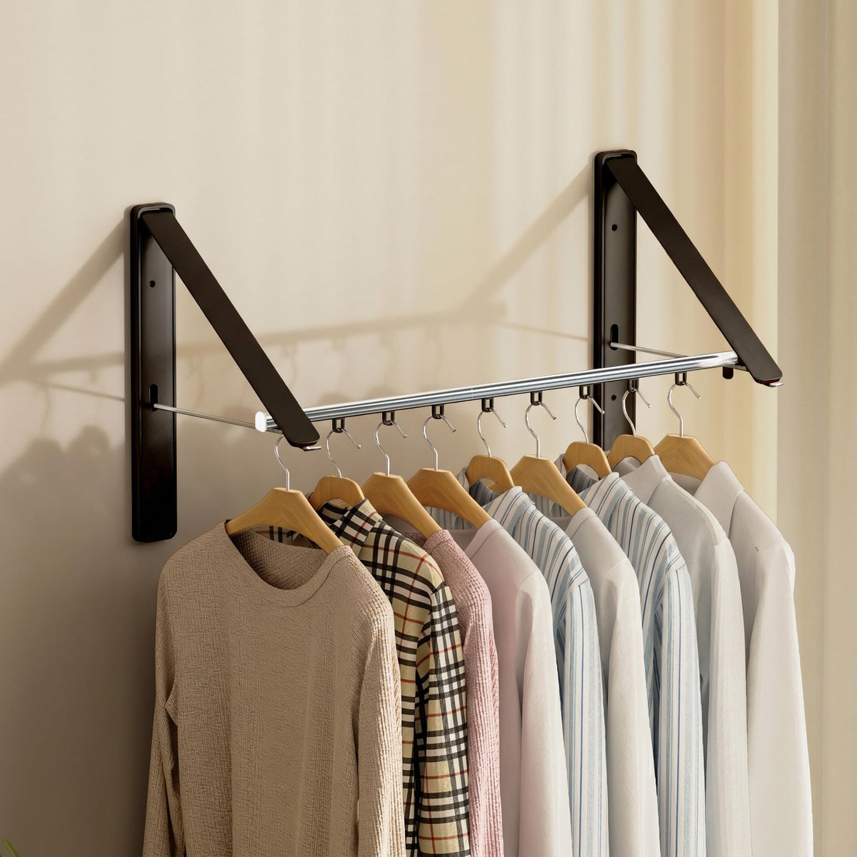 Clothes Drying Rack, Laundry Room Wall Mounted Retractable Clothes Hanger Drying Rack, Laundry Clothing Drying Rack Folding Indoor or Outdoor, Easy Installation Aluminium Dryer, 1pcs(White)