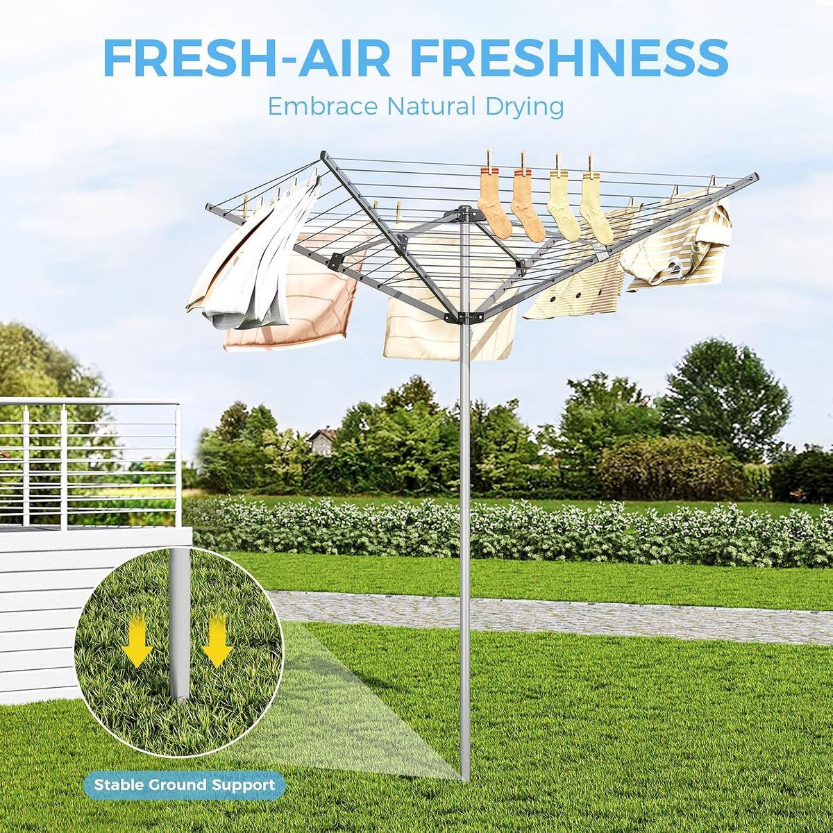 APEXCHASER Outdoor Clothes Drying Rack, 4-arm Umbrella Clothesline, 72.8" H