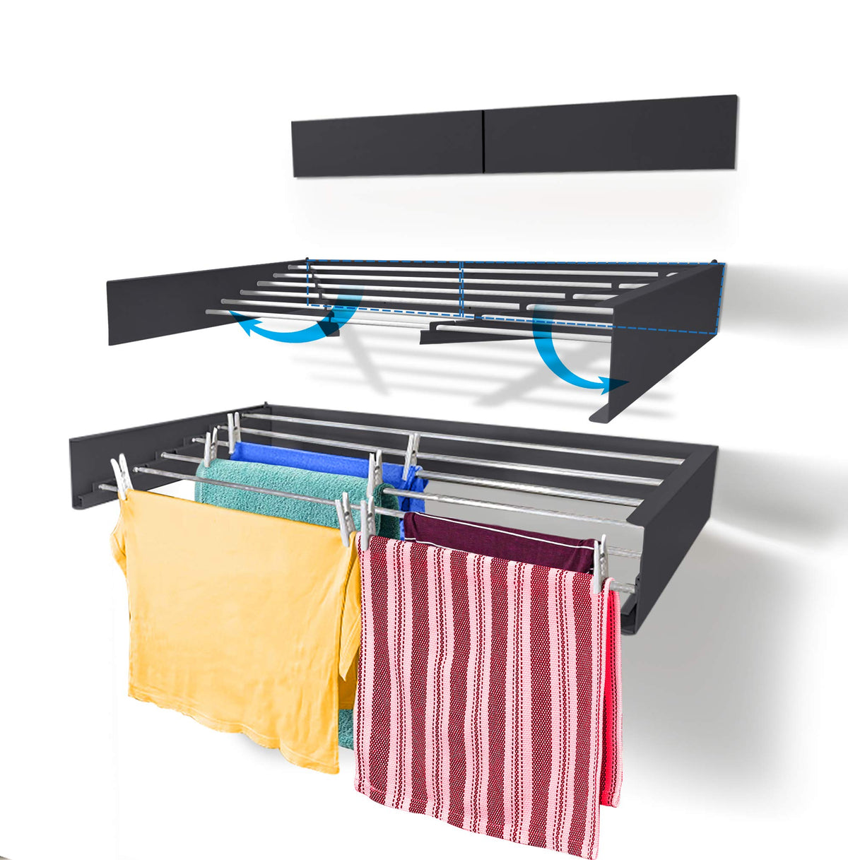 Step Up Laundry Drying Rack (28-INCH White), Wall Mounted, Retractable Clothes Drying Rack, 40lbs Capacity, 11.6 Linear Ft, with Wall Template and Long Screwdriver Bit